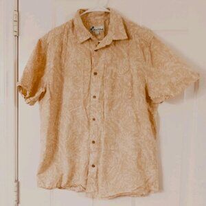 Oliver & Burke Shirt Men's Large Beige & White Floral Hawaiian Short Sleeve